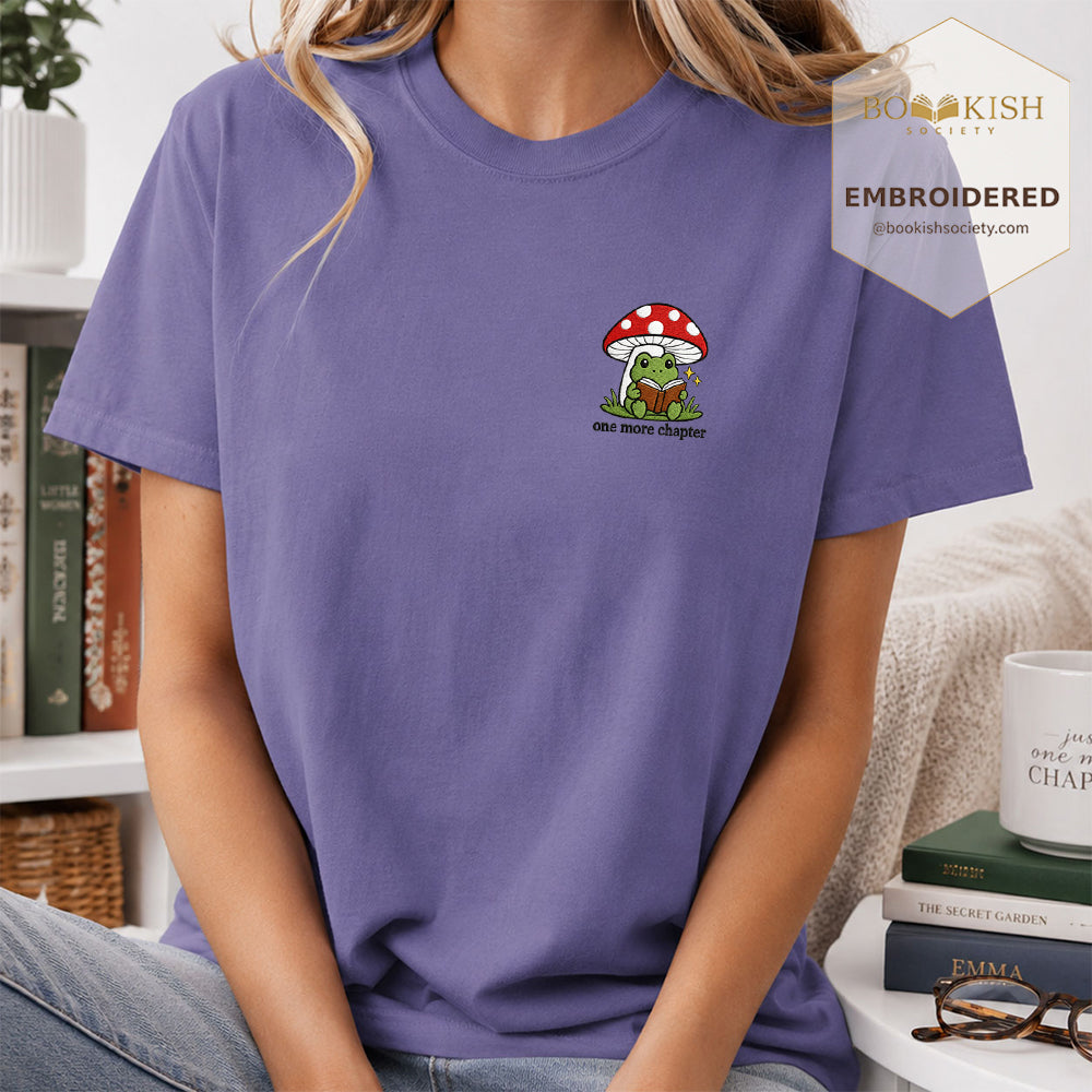 Embroidered One More Chapter Comfort Color ® T-shirt Book Lover Gift Grape