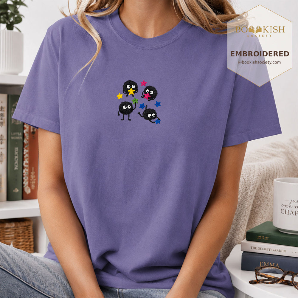Embroidered Sprite Catching Star Candy Comfort Color ® T-shirt Book Lover Gift grape
