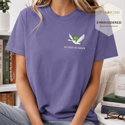 Embroidered We Ride at Dawn Comfort Color ® T-shirt Book Lover Gift Grape
