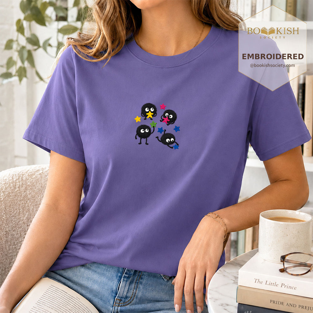 Embroidered Sprite Catching Star Candy Comfort Color ® T-shirt Book Lover Gift grape
