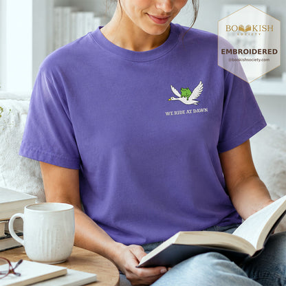 Embroidered We Ride at Dawn Comfort Color ® T-shirt Book Lover Gift Grape