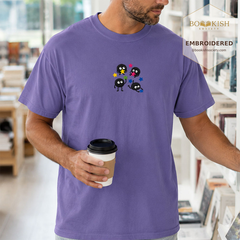 Embroidered Sprite Catching Star Candy Comfort Color ® T-shirt Book Lover Gift grape
