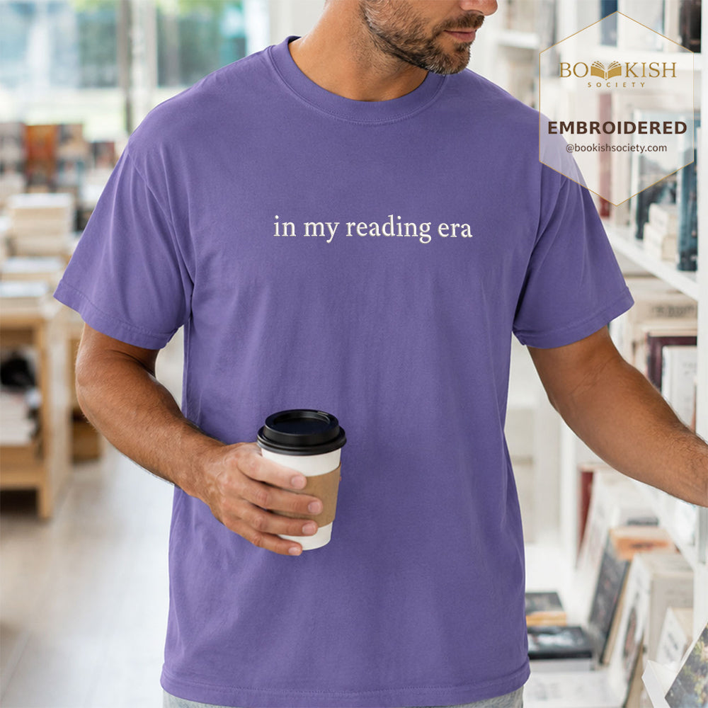 Embroidered In My Reading Era Comfort Color ® T-shirt Book Lover Gift Grape