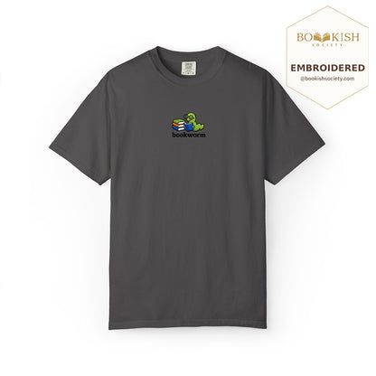 Embroidered Bookworm Comfort Color ® T-shirt Book Lover Gift Graphite