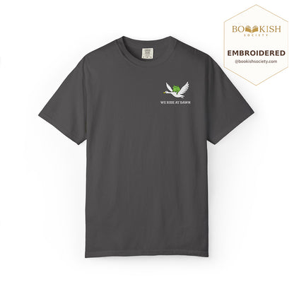 Embroidered We Ride at Dawn Comfort Color ® T-shirt Book Lover Gift Graphite