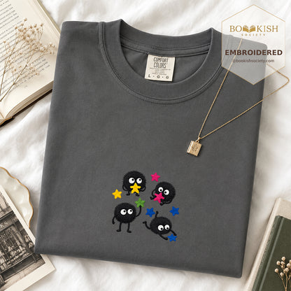 Embroidered Sprite Catching Star Candy Comfort Color ® T-shirt Book Lover Gift graphite