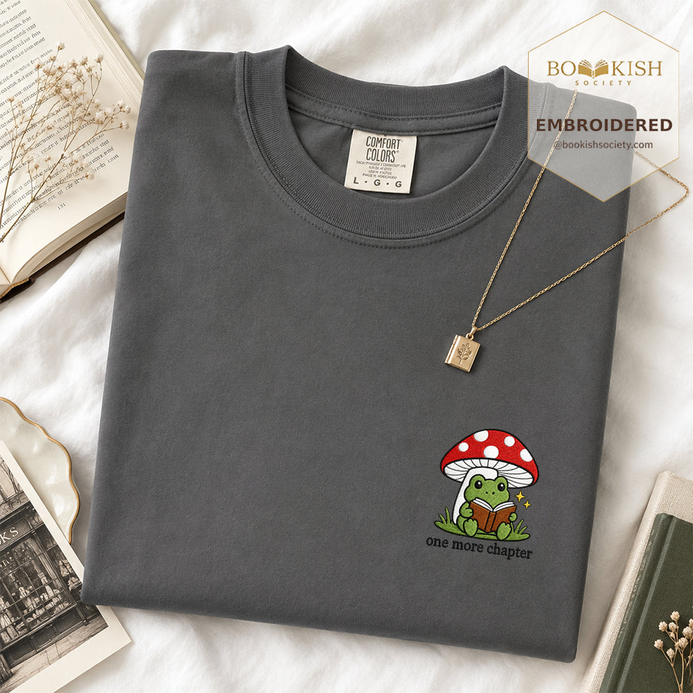 Embroidered One More Chapter Comfort Color ® T-shirt Book Lover Gift Graphite