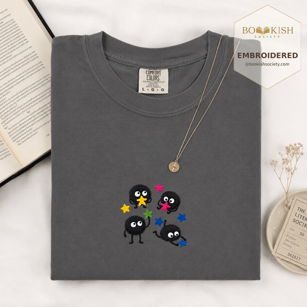 Embroidered Sprite Catching Star Candy Comfort Color ® T-shirt Book Lover Gift graphite