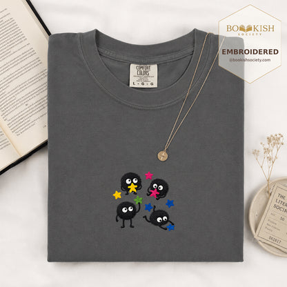 Embroidered Sprite Catching Star Candy Comfort Color ® T-shirt Book Lover Gift graphite