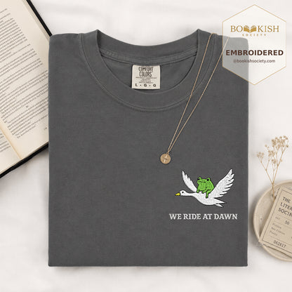 Embroidered We Ride at Dawn Comfort Color ® T-shirt Book Lover Gift Graphite