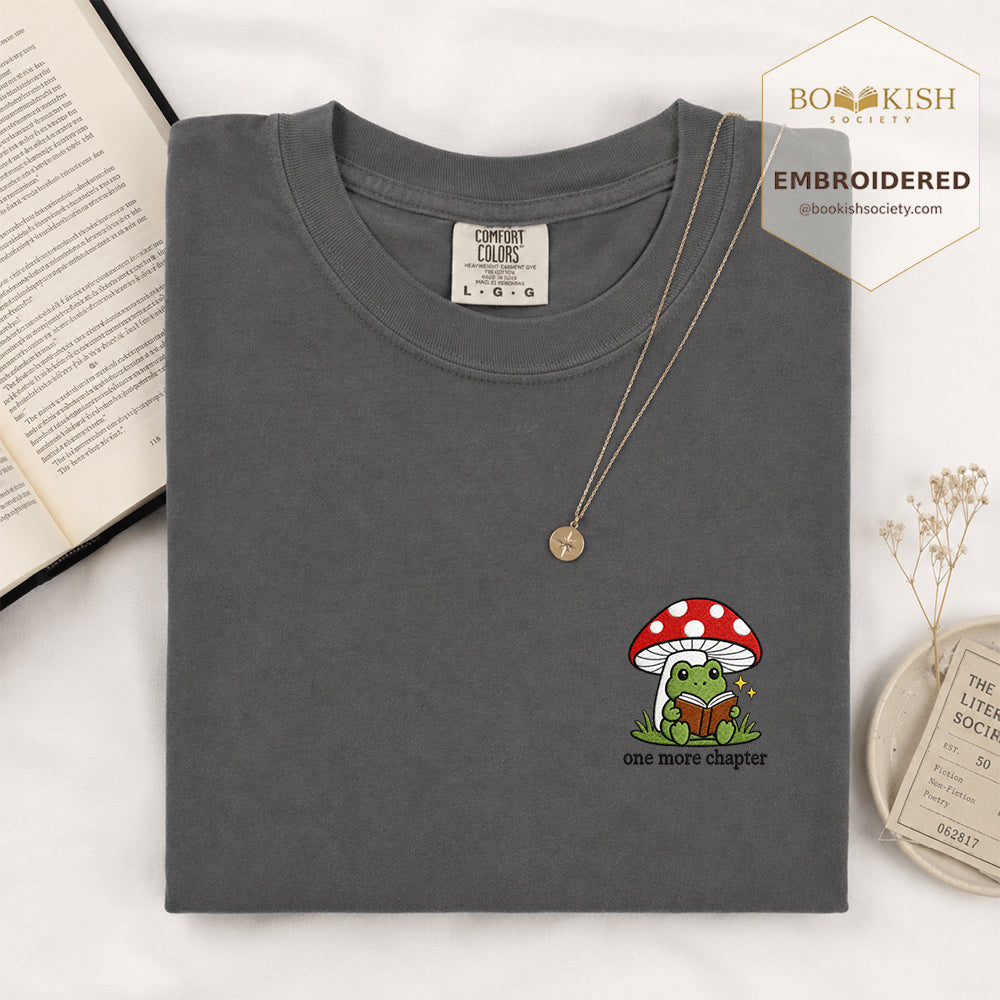 Embroidered One More Chapter Comfort Color ® T-shirt Book Lover Gift Graphite