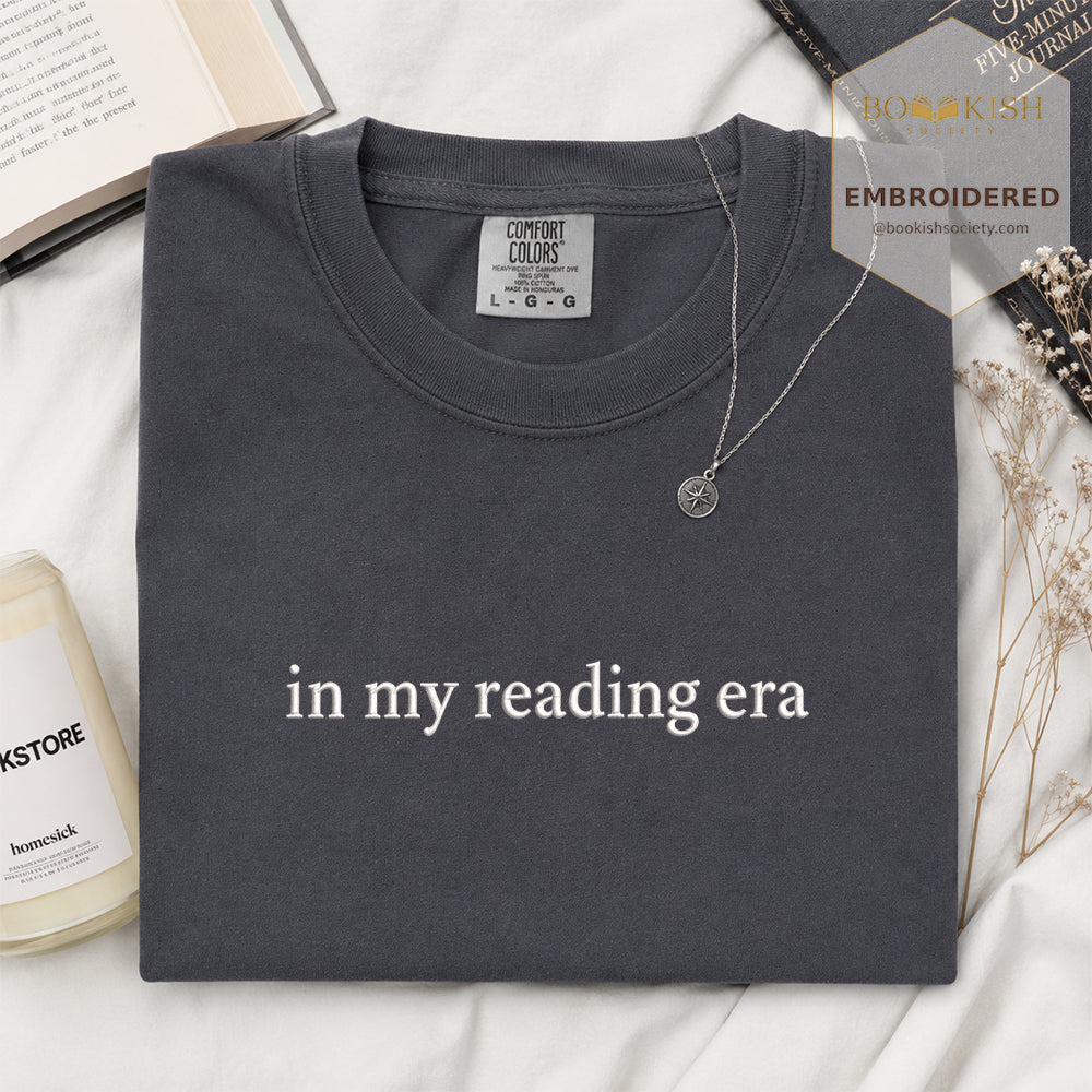 Embroidered In My Reading Era Comfort Color ® T-shirt Book Lover Gift Graphite