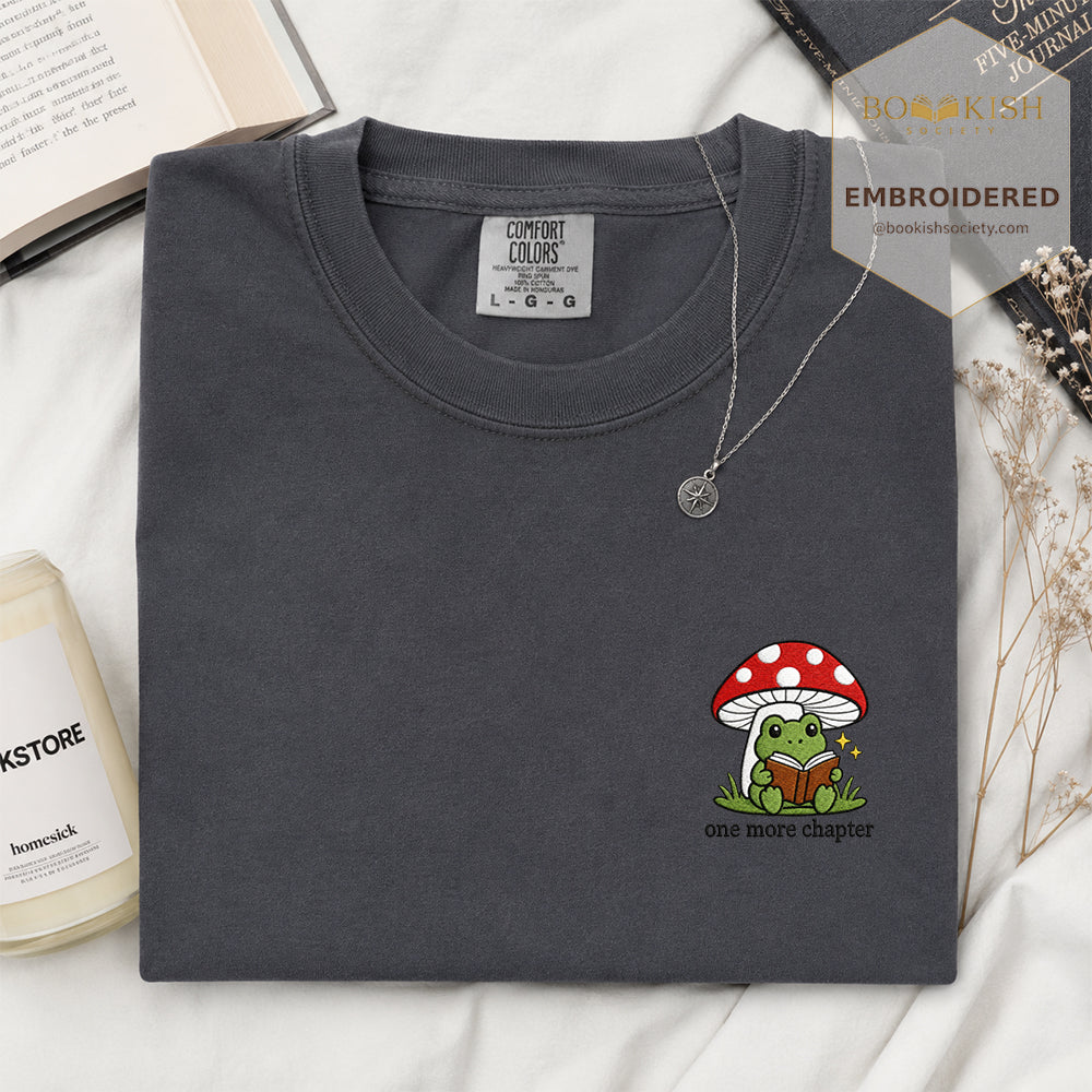 Embroidered One More Chapter Comfort Color ® T-shirt Book Lover Gift Graphite