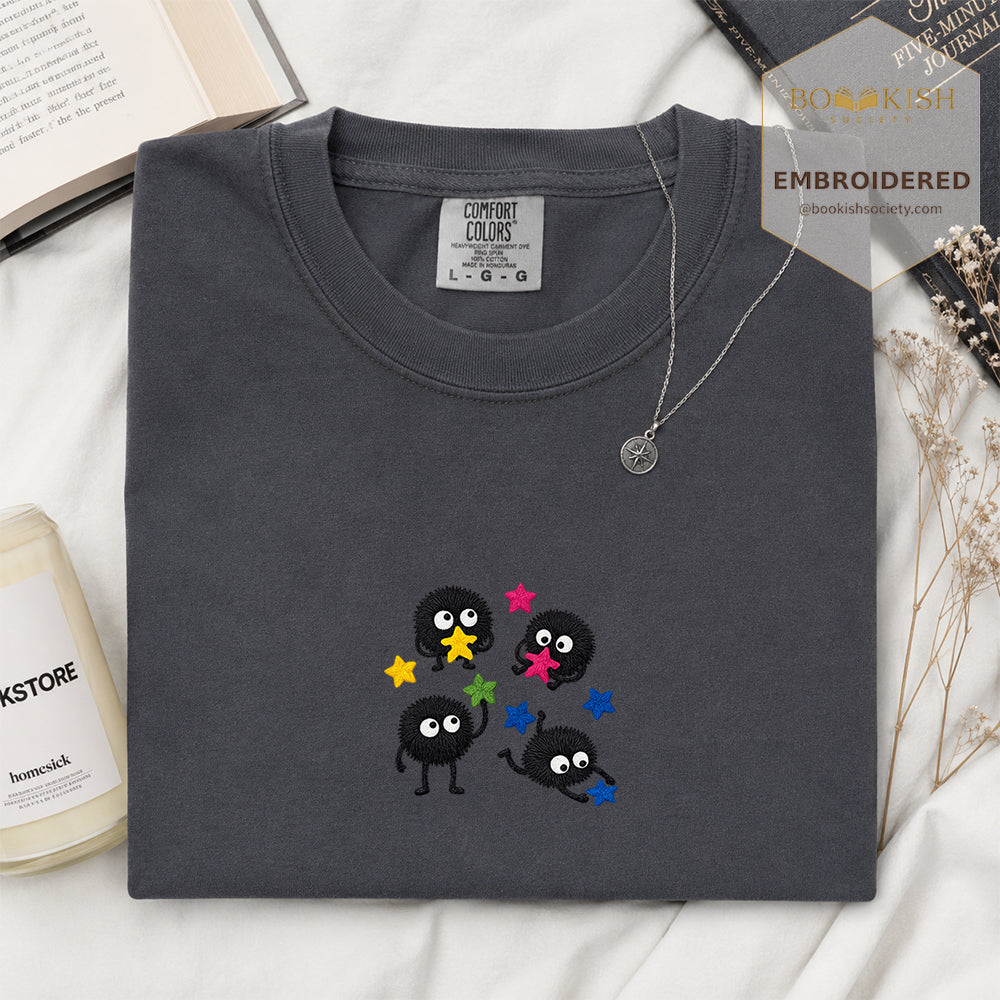 Embroidered Sprite Catching Star Candy Comfort Color ® T-shirt Book Lover Gift graphite