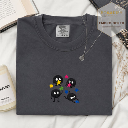 Embroidered Sprite Catching Star Candy Comfort Color ® T-shirt Book Lover Gift graphite