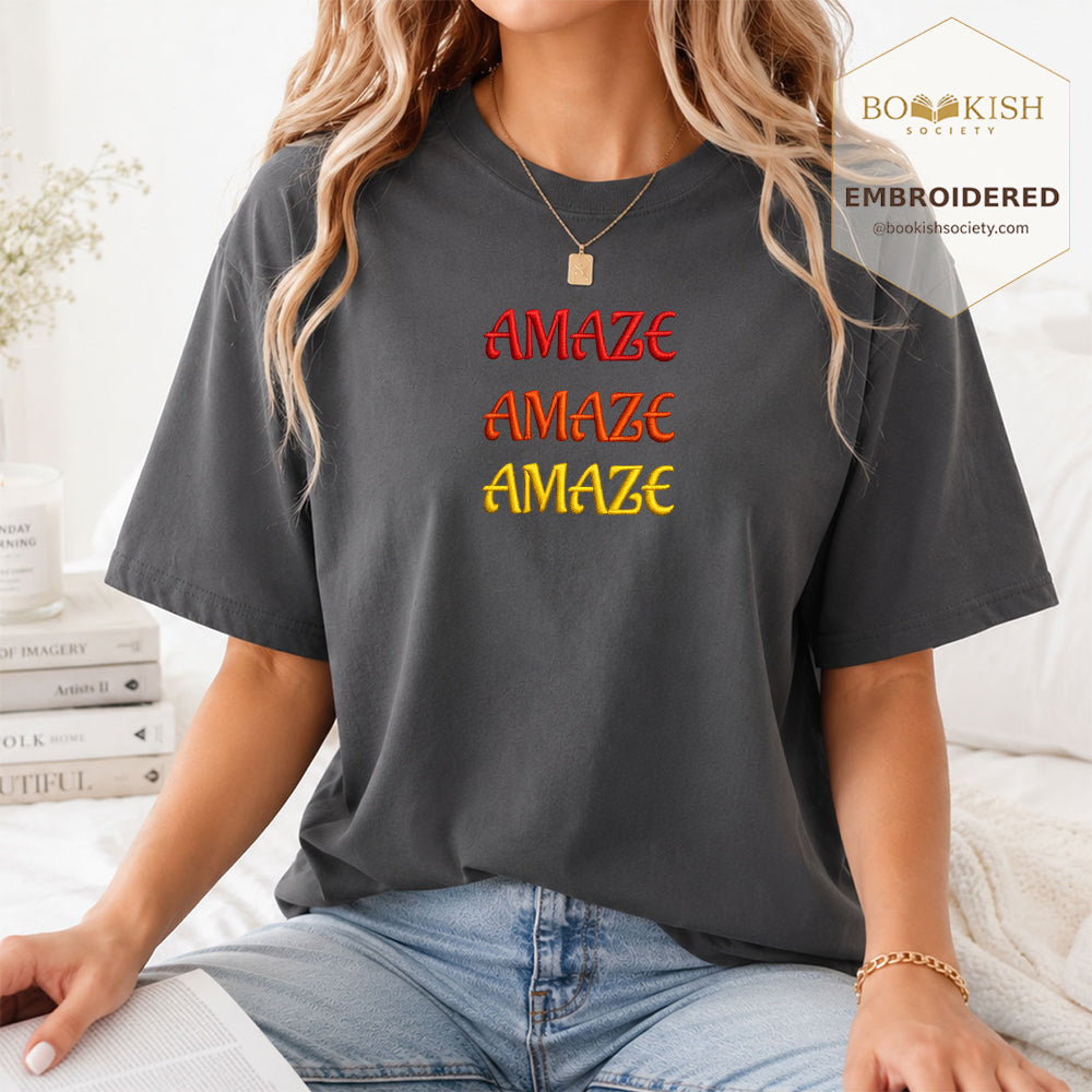Embroidered Amaze Amaze Amaze Comfort Color ® T-shirt Book Lover Gift Graphite