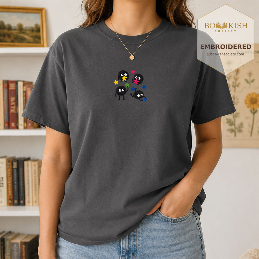 Embroidered Sprite Catching Star Candy Comfort Color ® T-shirt Book Lover Gift graphite