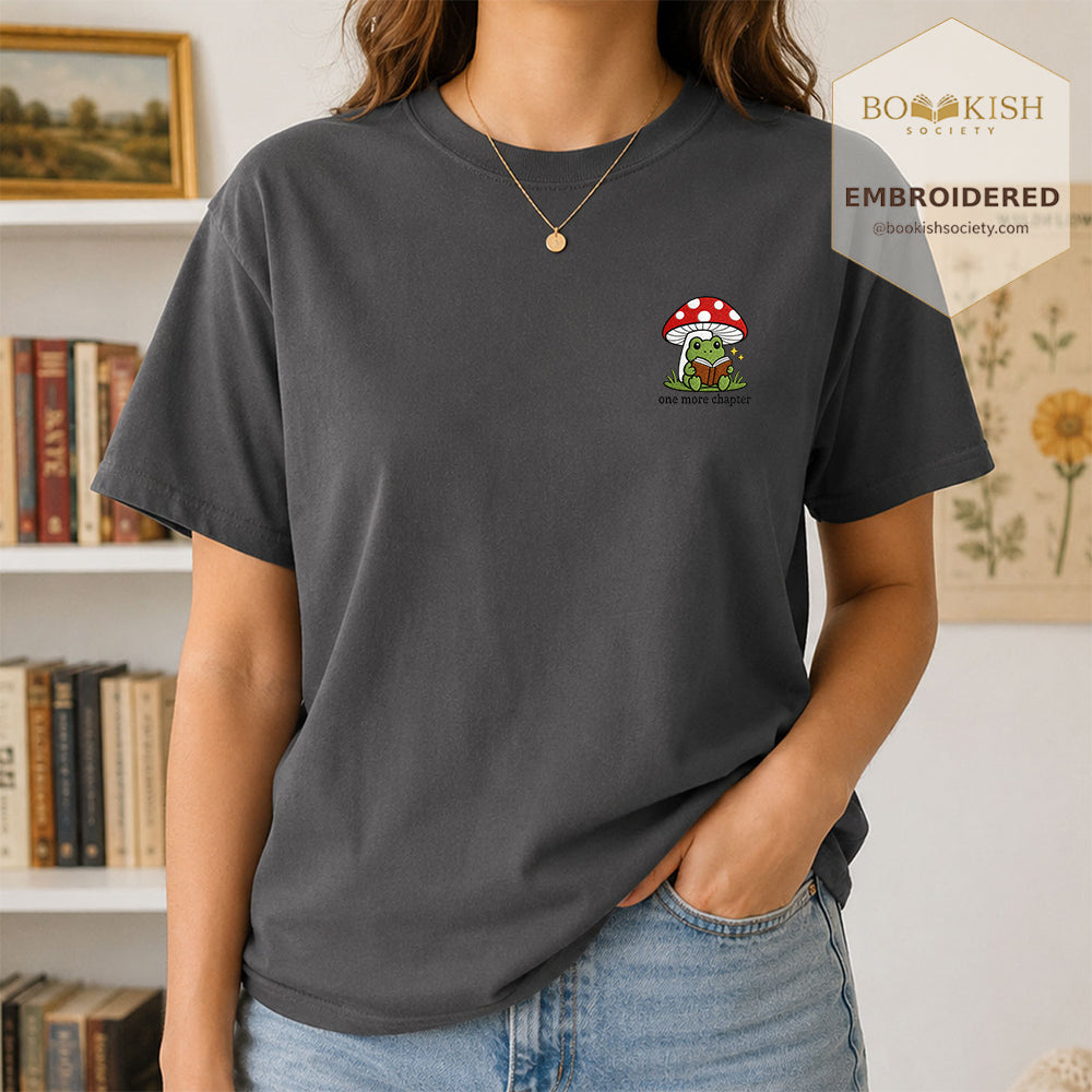 Embroidered One More Chapter Comfort Color ® T-shirt Book Lover Gift Graphite