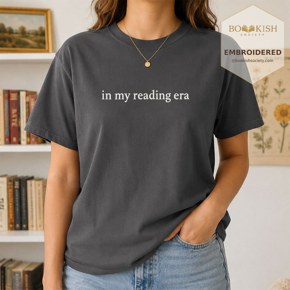 Embroidered In My Reading Era Comfort Color ® T-shirt Book Lover Gift Graphite