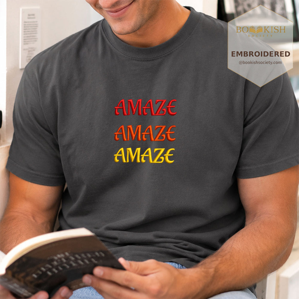 Embroidered Amaze Amaze Amaze Comfort Color ® T-shirt Book Lover Gift Graphite