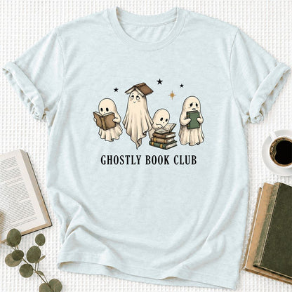 Ghostly Book Club Ultra-Soft Cotton T-Shirt | Spooky Book Lover Gift Heather Ice Blue