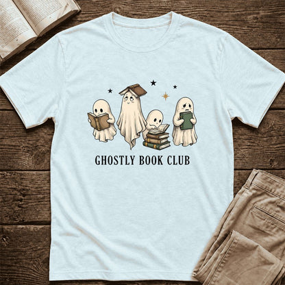 Ghostly Book Club Ultra-Soft Cotton T-Shirt | Spooky Book Lover Gift Heather Ice Blue