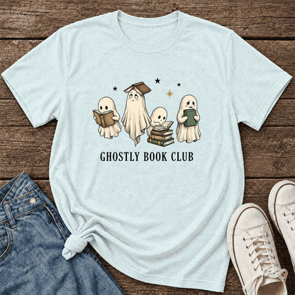Ghostly Book Club Ultra-Soft Cotton T-Shirt | Spooky Book Lover Gift Heather Ice Blue