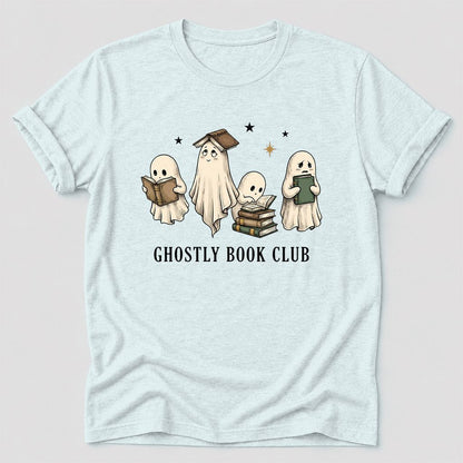 Ghostly Book Club Ultra-Soft Cotton T-Shirt | Spooky Book Lover Gift Heather Ice Blue