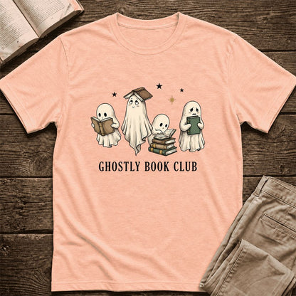 Ghostly Book Club Ultra-Soft Cotton T-Shirt | Spooky Book Lover Gift Heather Peach
