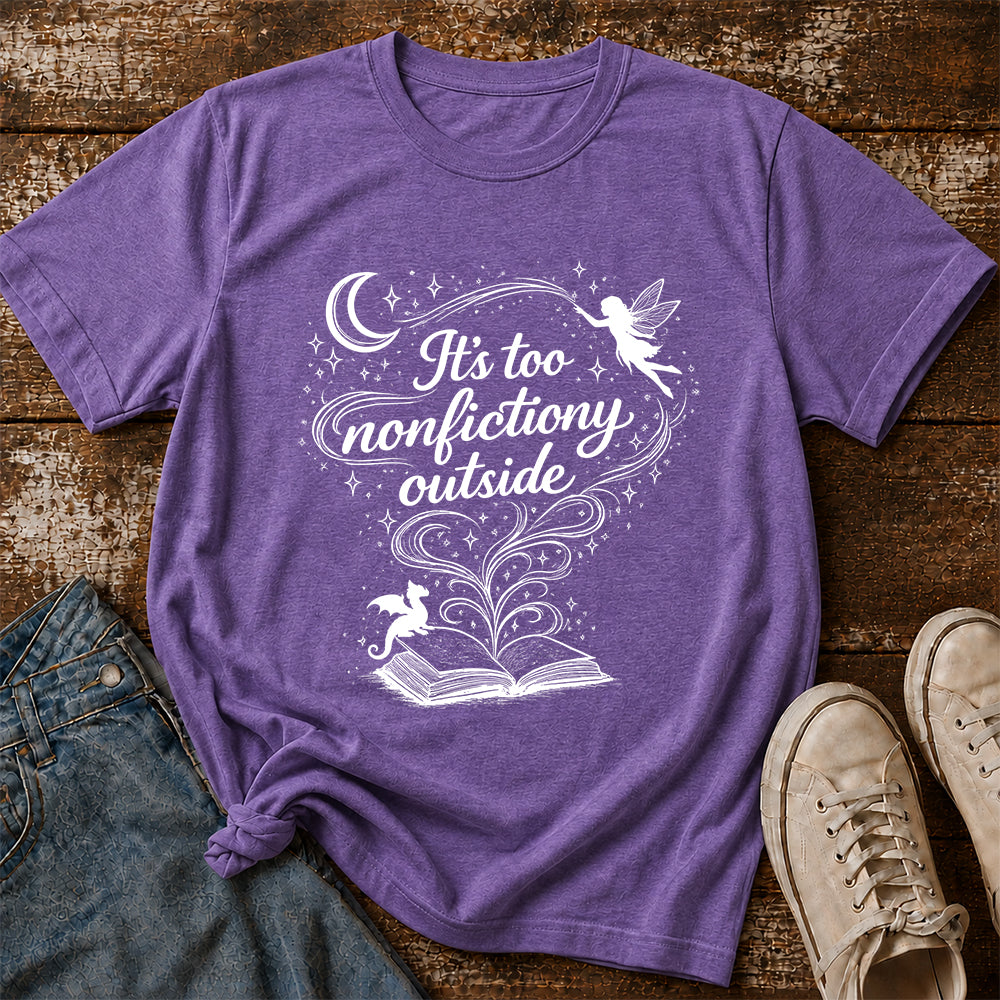 It's Too Nonfictiony Outside Softstyle T-Shirt | Book Lover Gift Heather Purple