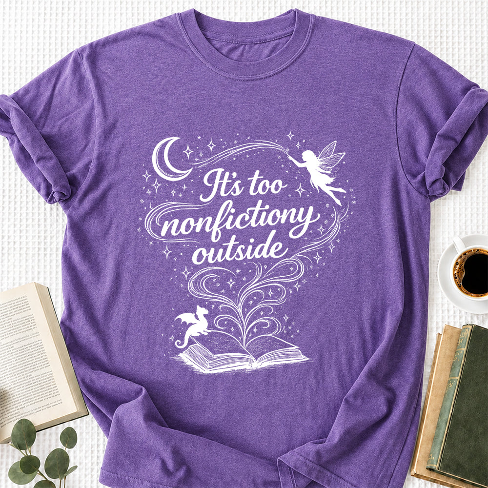 It's Too Nonfictiony Outside Softstyle T-Shirt | Book Lover Gift Heather Purple