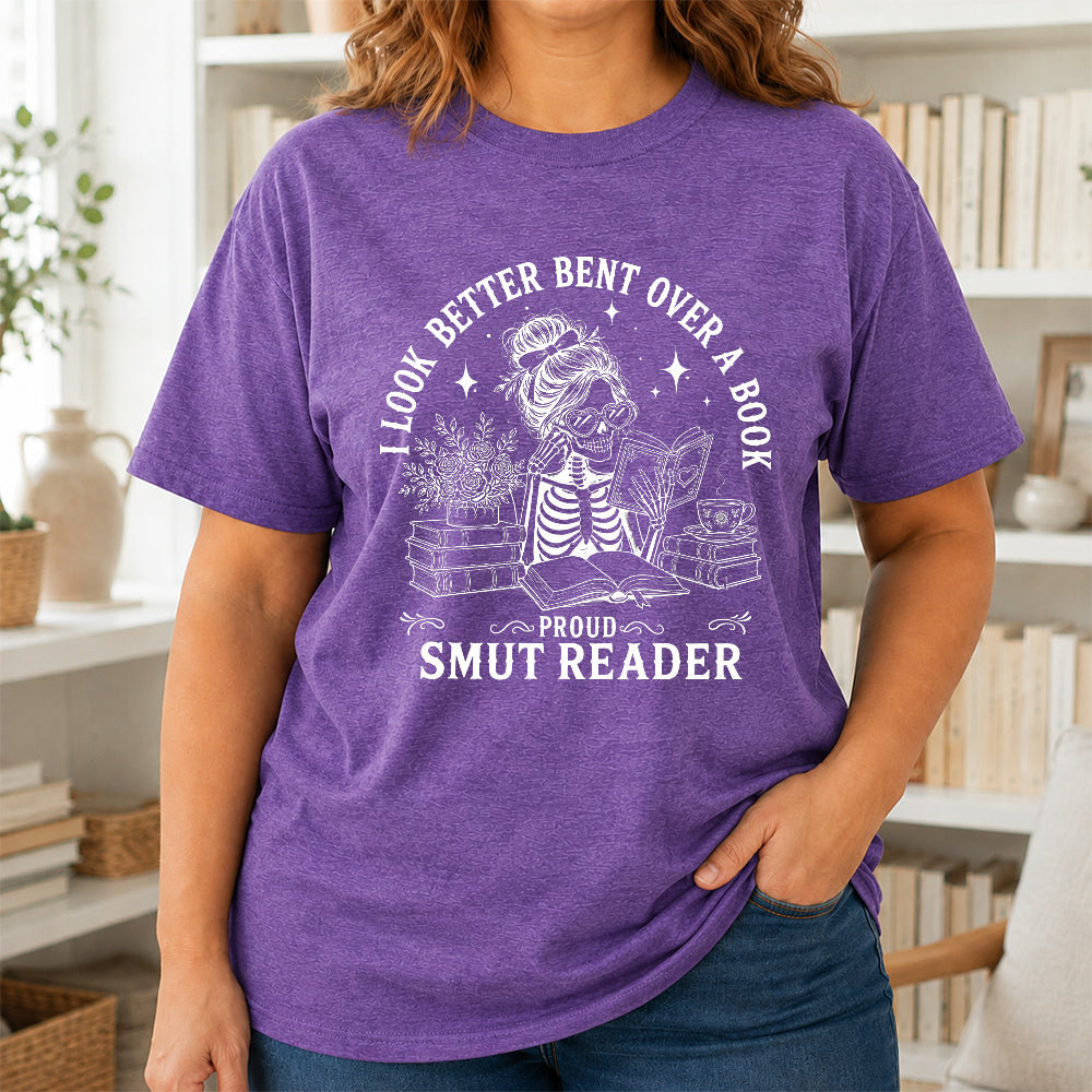 I Look Better Bend Over A Book Softstyle T-Shirt | Book Lover Gift Heather Purple