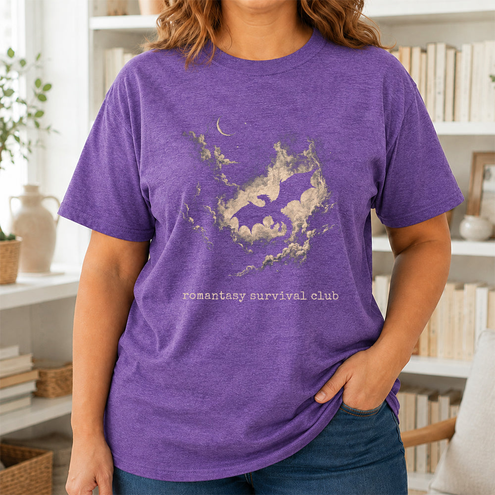 Fantasy Dragon Clouds Softstyle T-Shirt | Book Lover Gift Heather Purple
