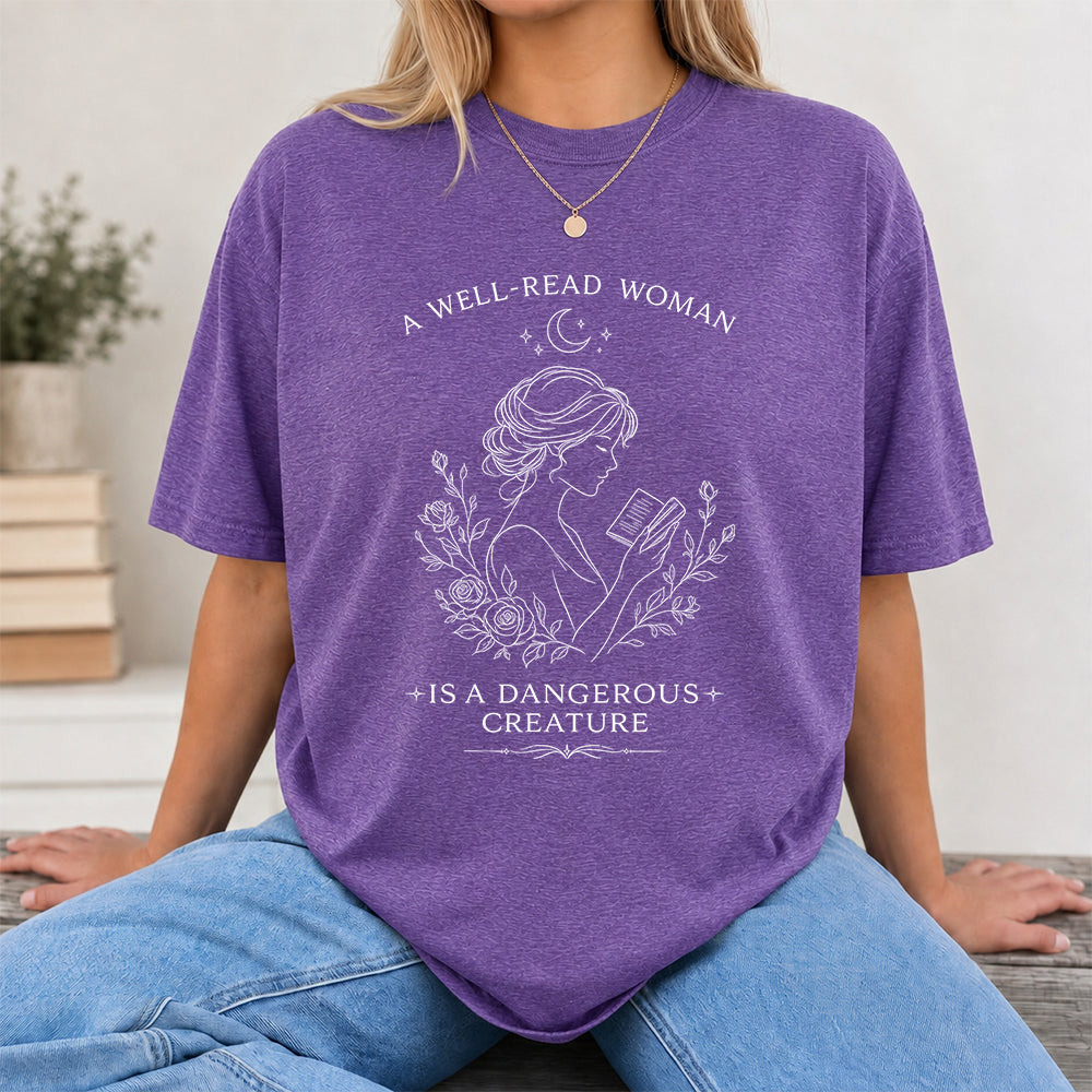 A Well Read Woman Softstyle T-Shirt | Book Lover Gift Heather Purple