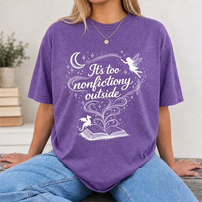 It's Too Nonfictiony Outside Softstyle T-Shirt | Book Lover Gift Heather Purple
