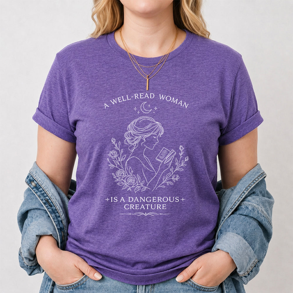 A Well Read Woman Softstyle T-Shirt | Book Lover Gift Heather Purple