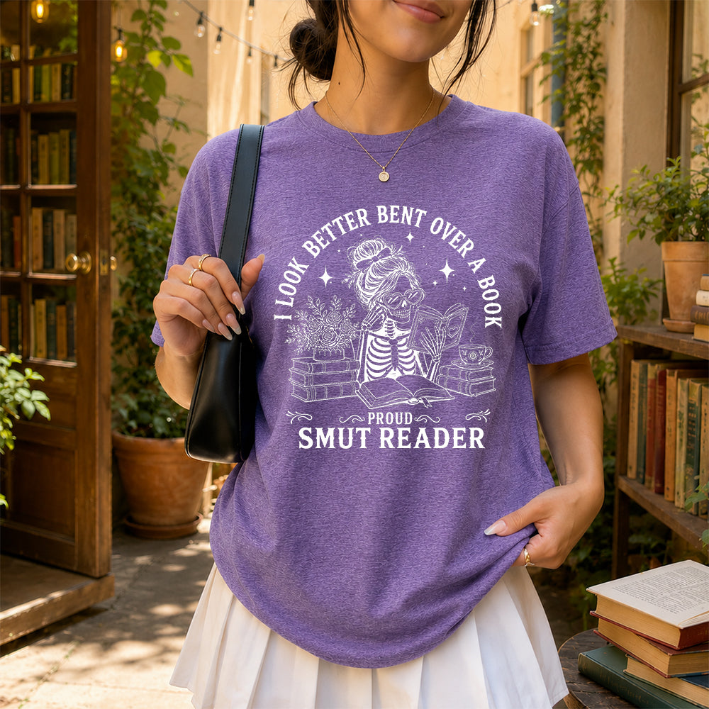 I Look Better Bend Over A Book Softstyle T-Shirt | Book Lover Gift Heather Purple