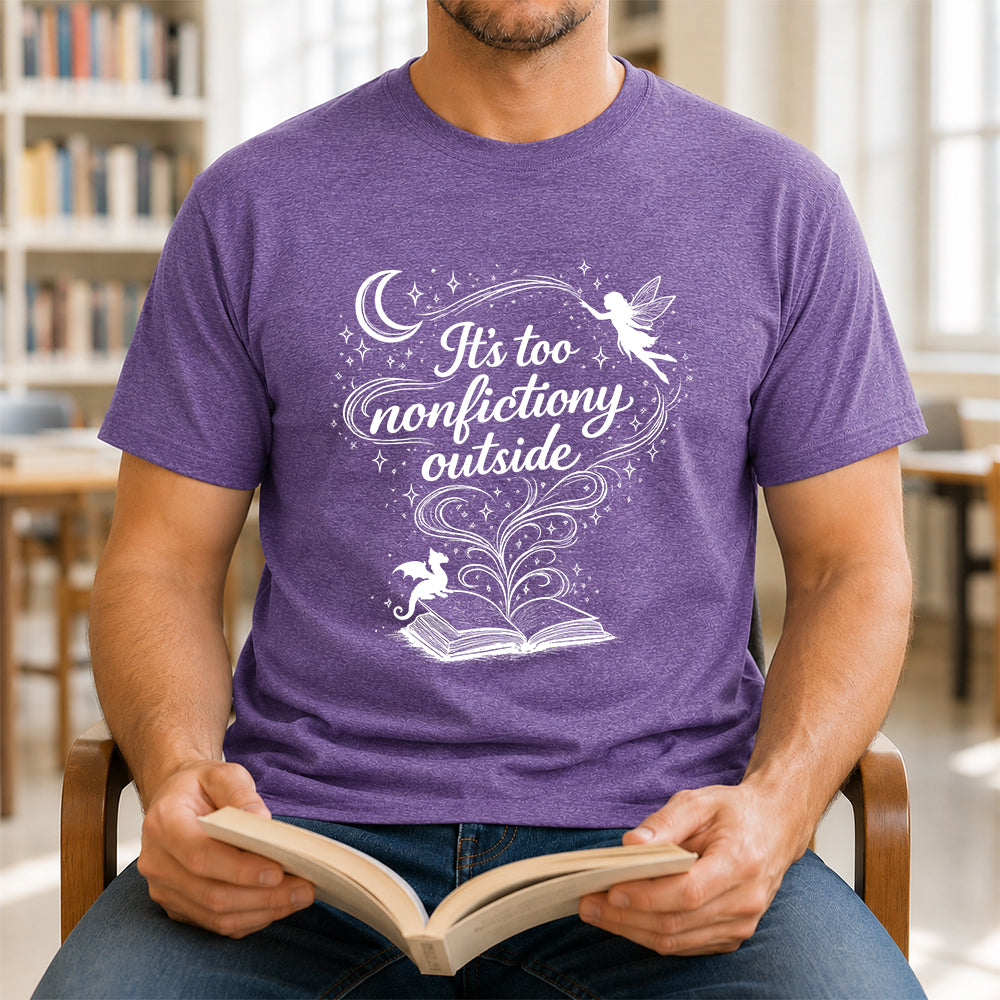 It's Too Nonfictiony Outside Softstyle T-Shirt | Book Lover Gift Heather Purple