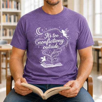 It's Too Nonfictiony Outside Softstyle T-Shirt | Book Lover Gift Heather Purple