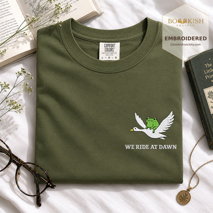 Embroidered We Ride at Dawn Comfort Color ® T-shirt Book Lover Gift Hemp
