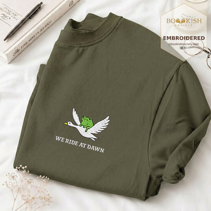 Embroidered We Ride at Dawn Comfort Color ® T-shirt Book Lover Gift Hemp