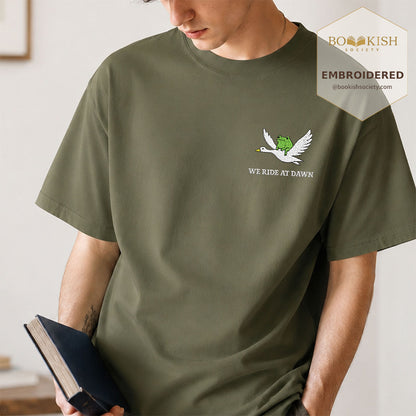 Embroidered We Ride at Dawn Comfort Color ® T-shirt Book Lover Gift Hemp