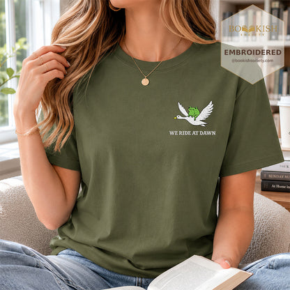 Embroidered We Ride at Dawn Comfort Color ® T-shirt Book Lover Gift Hemp