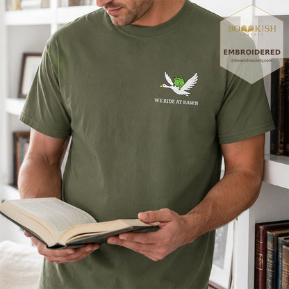Embroidered We Ride at Dawn Comfort Color ® T-shirt Book Lover Gift Hemp