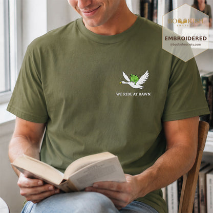 Embroidered We Ride at Dawn Comfort Color ® T-shirt Book Lover Gift Hemp