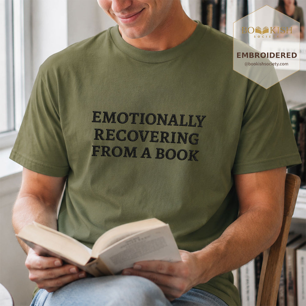 Embroidered Emotionally Recovering From a Book Comfort Color ® T-shirt Book Lover Gift Hemp