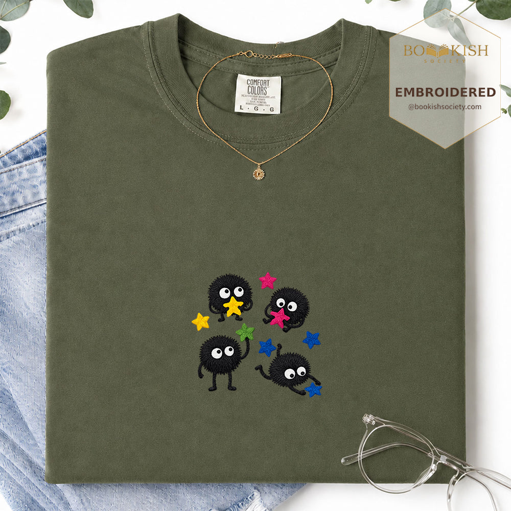 Embroidered Sprite Catching Star Candy Comfort Color ® T-shirt Book Lover Gift hemp