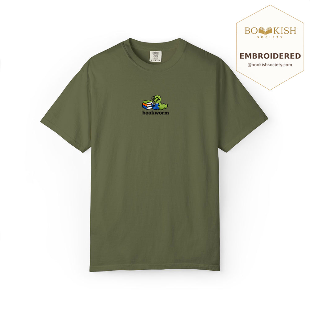 Embroidered Bookworm Comfort Color ® T-shirt Book Lover Gift Hemp