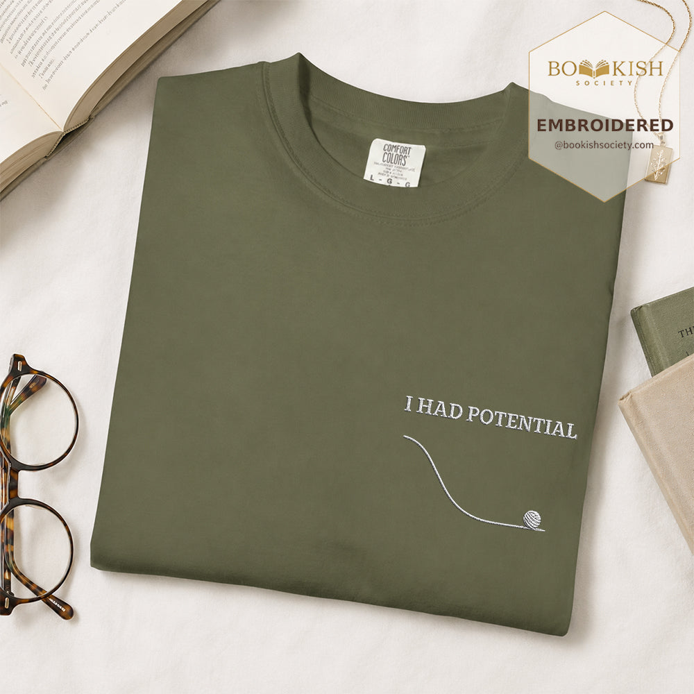 Embroidered I Had Potential Comfort Color ® T-shirt Book Lover Gift Hemp