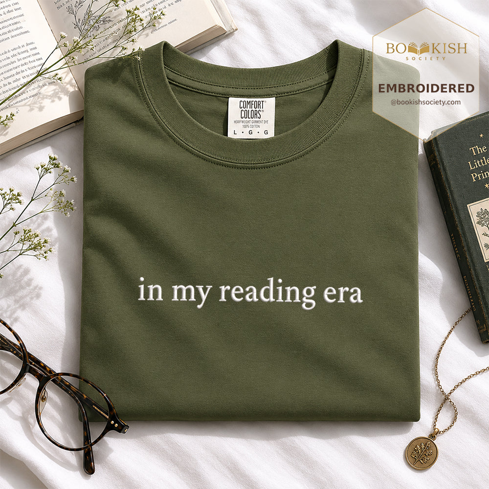 Embroidered In My Reading Era Comfort Color ® T-shirt Book Lover Gift Hemp